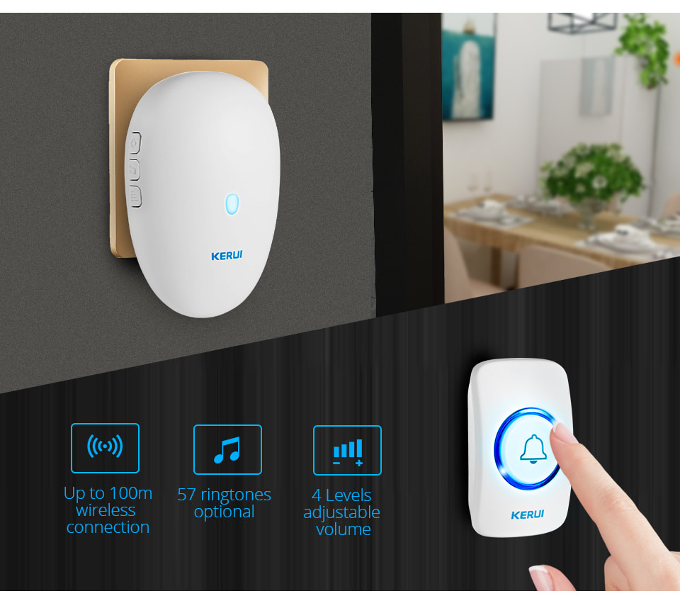Wireless Doorbell and PIR Motion Detect Security Waterproof Plug and Play System for Smart Home 